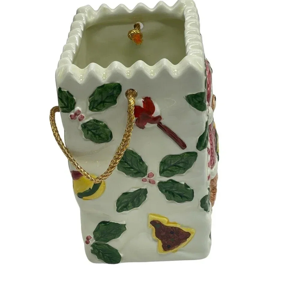 Teddy Bear Dressed As Santa Porcelain Bag Figurine With Box